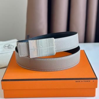 Hermes Reversible Typo Belt 32MM in Grey Epsom Calfskin