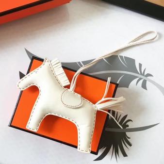 Hermes Rodeo Horse Bag Charm in White