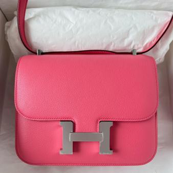 Hermes Rose Lipstick Evercolor Calfskin Constance 18 Handmade Bag