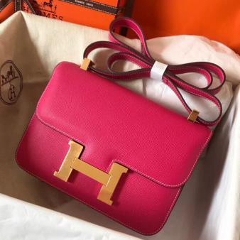 Hermes Rose Red Epsom Leather Constance 24 Handmade Bag