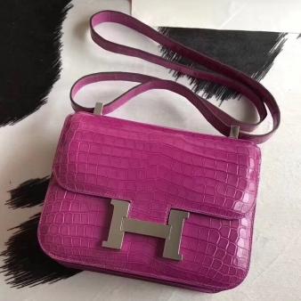 Hermes Rose Scheherazade Niloticus Crocodile Constance 24 Handmade Bag