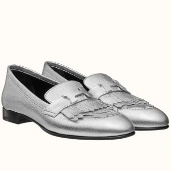 Hermes Royal Loafers in Silver Metallic Lambskin