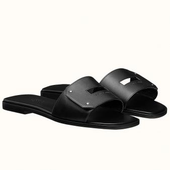 Hermes Sandals View in Black Calfskin Leather