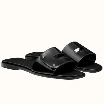 Hermes Sandals View in Black Patent Leather