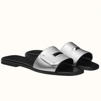 Hermes Sandals View in Silver Epsom Leather