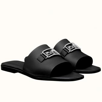 Hermes Sandals Villa in Black Calfskin