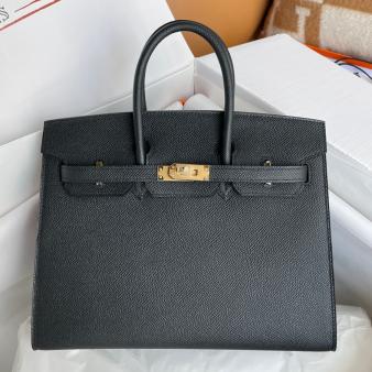 Hermes Sellier Birkin Bag 25 Handmade In Black Epsom Calfskin