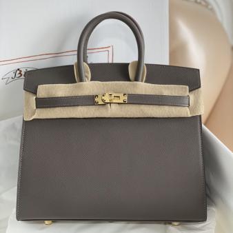 Hermes Sellier Birkin Bag 25 Handmade In Etain Epsom Calfskin