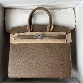 Hermes Sellier Birkin Bag 25 Handmade In Taupe Epsom Calfskin