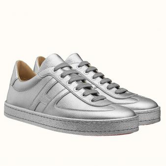 Hermes Silver Epsom Leather Boomerang Sneakers