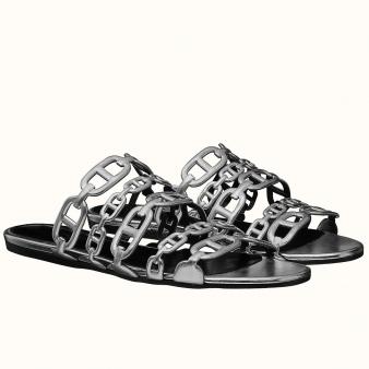 Hermes Silver Metallic Calfskin Thalassa Sandals