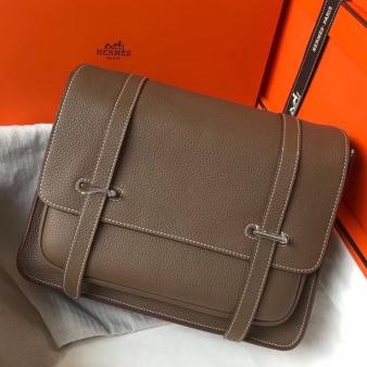 Hermes Steve 35 Messenger Bag in Taupe Clemence Calfskin