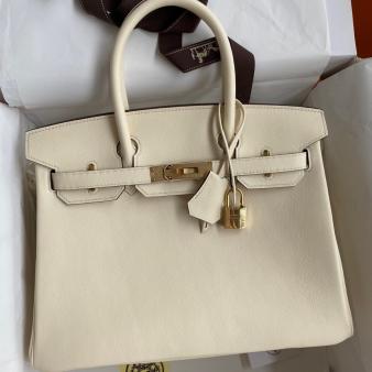 Hermes Swift Leather 30 Retourne Handmade Bag In Nata