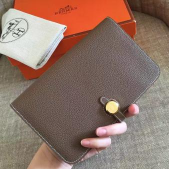 Hermes Taupe Clemence Leather Dogon Duo Wallet