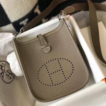 Hermes Taupe Clemence Leather Evelyne III TPM Bag