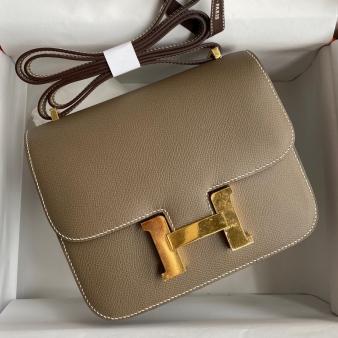 Hermes Taupe Epsom Calfskin Constance 18 Handmade Bag