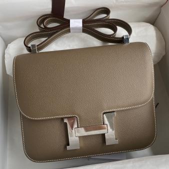 Hermes Taupe Epsom Calfskin Constance 24 Handmade Bag