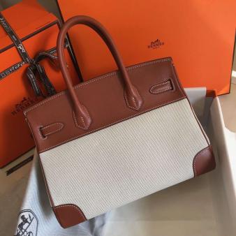 Hermes Toile H Canvas With Barenia Leather 30cm Birkin Bag