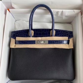 Hermes Touch Birkin 30 Bag in Shiny Niloticus Crocodile Skin Noir