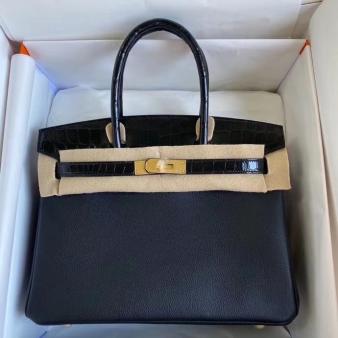 Hermes Touch Black Shiny Niloticus Crocodile Skin Birkin 30 Bag