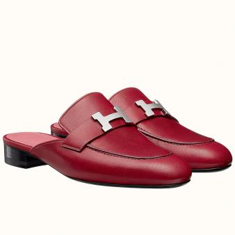 Hermes Trocadero Mules in Red Goatskin