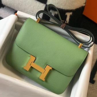 Hermes Vert Criquet Epsom Leather Constance 24 Handmade Bag