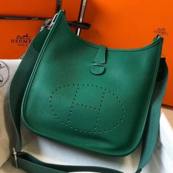 Hermes Vert Vertigo Clemence Leather Evelyne III 29 PM Bag