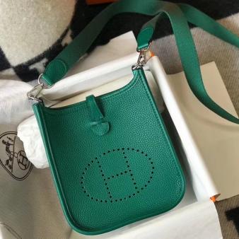 Hermes Vert Vertigo Clemence Leather Evelyne III TPM Bag