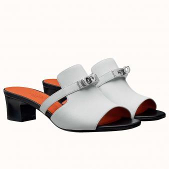 Hermes White Calfskin Candy 40mm Sandals