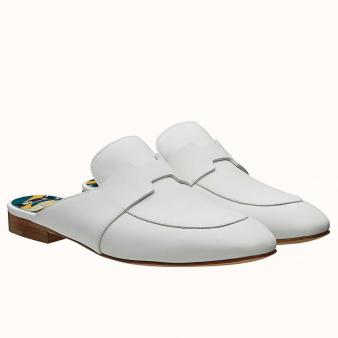 Hermes White Calfskin Catena Mules