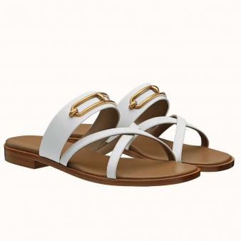 Hermes White Calfskin Claire Sandals