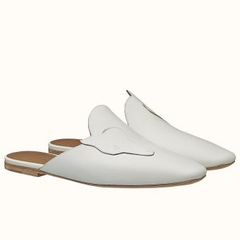 Hermes White Calfskin Tangeria Mules