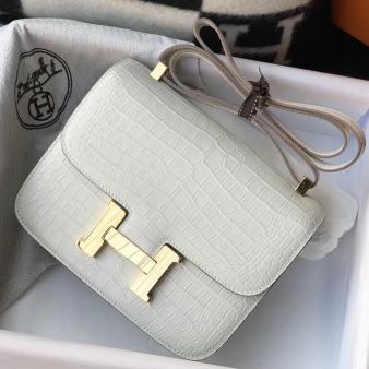 Hermes White Embossed Crocodile Constance 24cm Bag