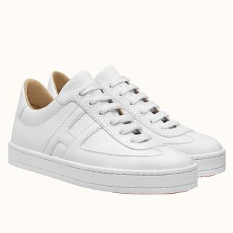 Hermes White Epsom Leather Boomerang Sneakers