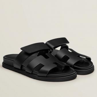 Hermes Women's Chypre Sandals in Black Calfskin