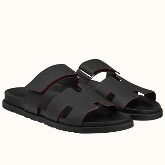 Hermes Women's Chypre Sandals in Black Epsom Calfskin