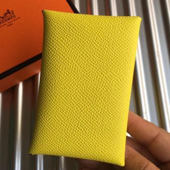 Hermes Yellow Epsom Leather Calvi Card Holder