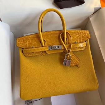 Hermes Yellow Touch Birkin 30cm Bag in Shiny Niloticus Crocodile Skin