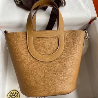 Hermes In The Loop 18 Handmade Bag in Clemence Biscuit Leather