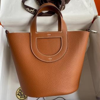 Hermes In The Loop 18 Handmade Bag in Clemence Gold Leather