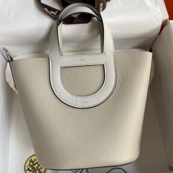 Hermes In The Loop 18 Handmade Bag in Clemence Pearl Grey Leather