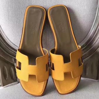 Jaune Epsom Leather Hermes Oran Sandals