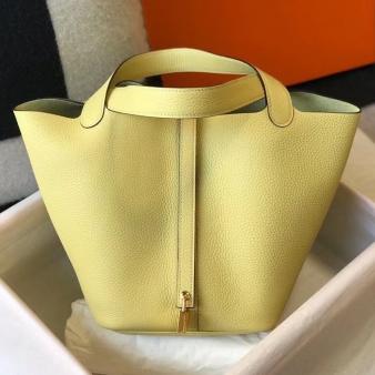 Jaune Poussin Clemence Leather Hermes Picotin Lock 22 Bag