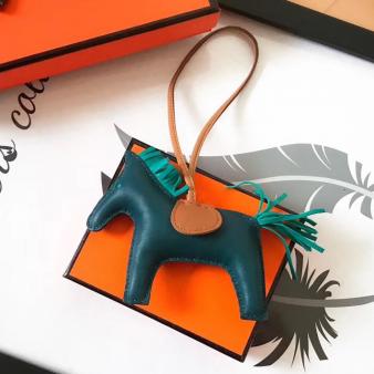 Malachite/Camel/Green Leather Hermes Rodeo Horse Bag Charm