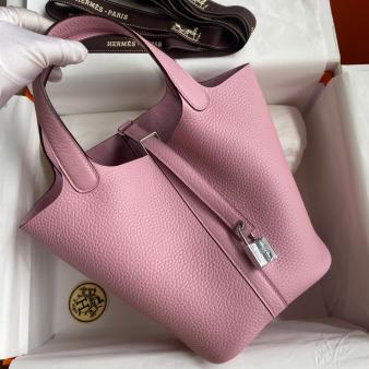 Mauve Sylvestre Clemence Leather Hermes Picotin Lock 18 Handmade Bag