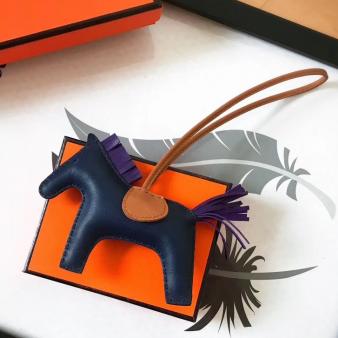 Navy/Camel/Purple Leather Hermes Rodeo Horse Bag Charm