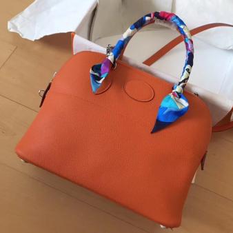 Orange Clemence Leather Hermes Bolide 35 Handmade Bag