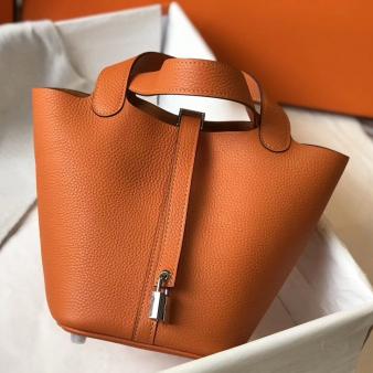 Orange Clemence Leather Hermes Picotin Lock 18 Bag