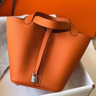 Orange Clemence Leather Hermes Picotin Lock 22 Bag