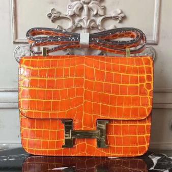 Orange Crocodile Bag Hermes Constance MM 24cm